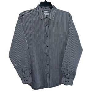 Michael Brandon Shirt Men’s Size XL Grey Black Stripes Slim Fit Button Front